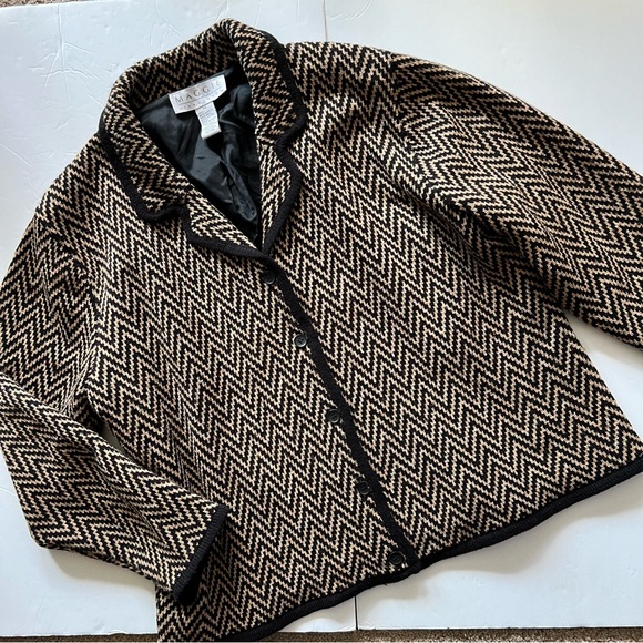 Wool Blend Knit Sweater Cardigan Women’s 1X Brown Black Chevron Lined - Picture 4 of 16